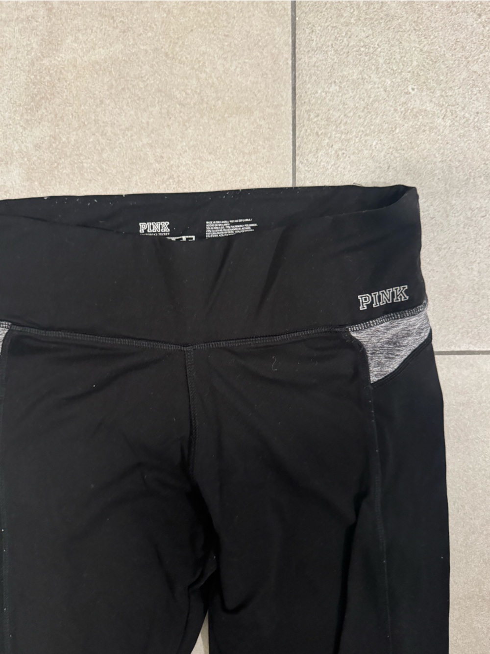 PINK Victoria's Secret Black Leggings with Gray Accent Panels